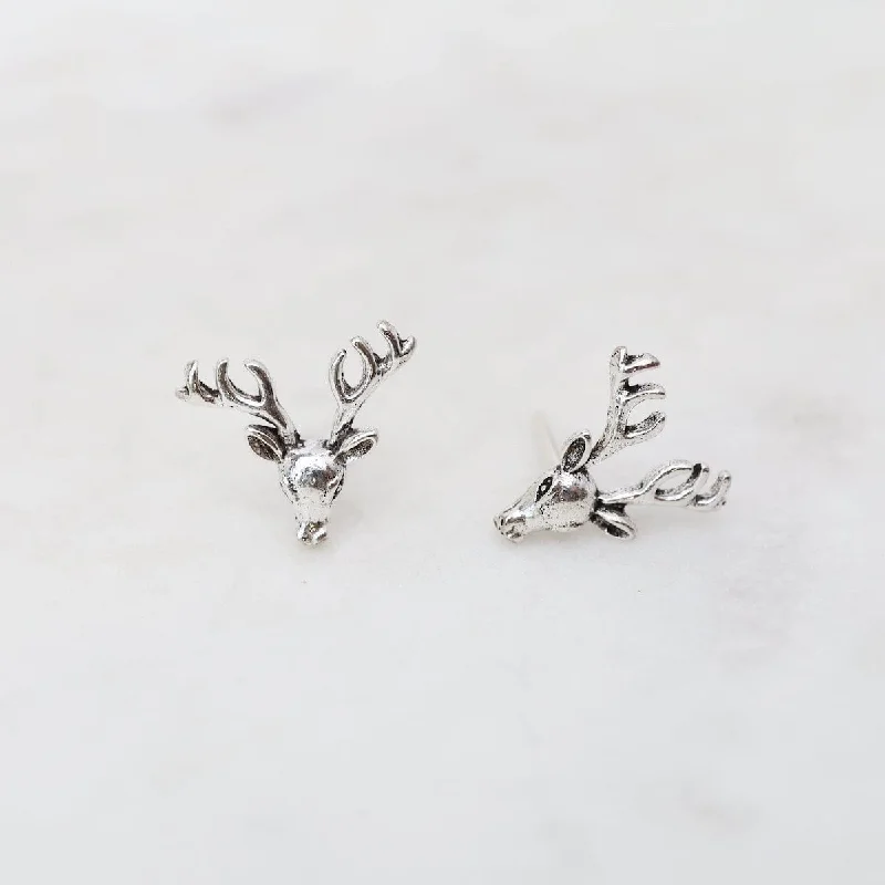 Bold Earrings For High Impact Fashion-Sterling Silver Reindeer Head Post Earrings