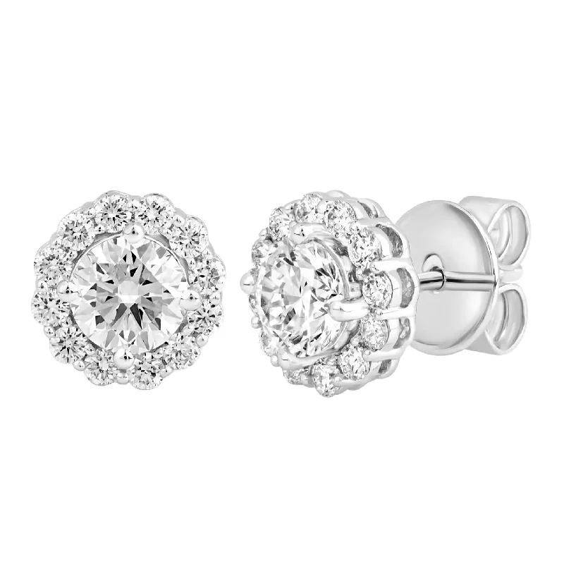 Cute Earrings For Teen Girls-White Gold Round Diamond Halo Stud Earrings