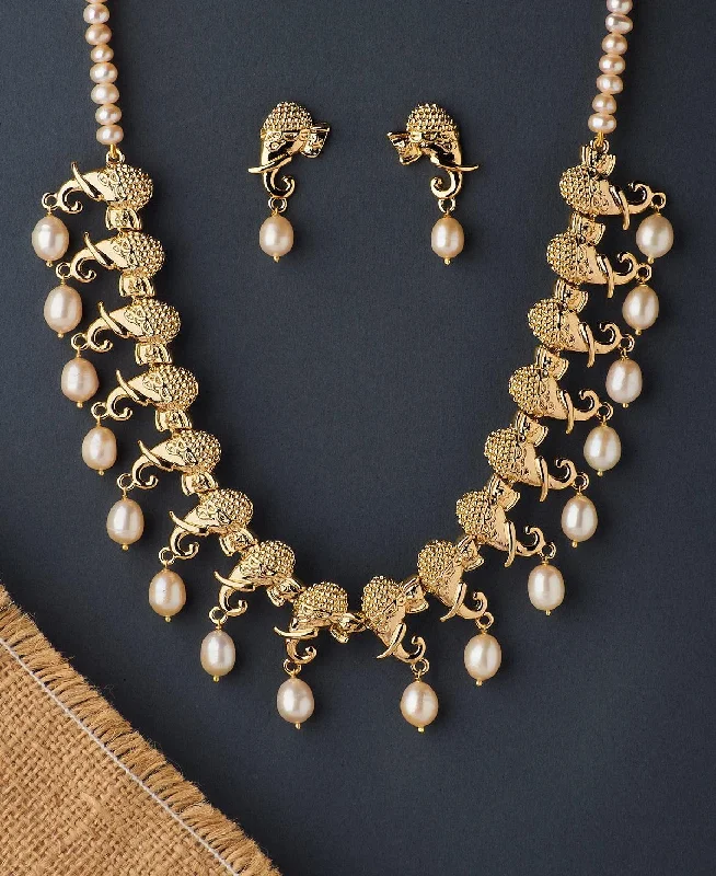 Ganpanti Pendant Real Pearl Necklace Set