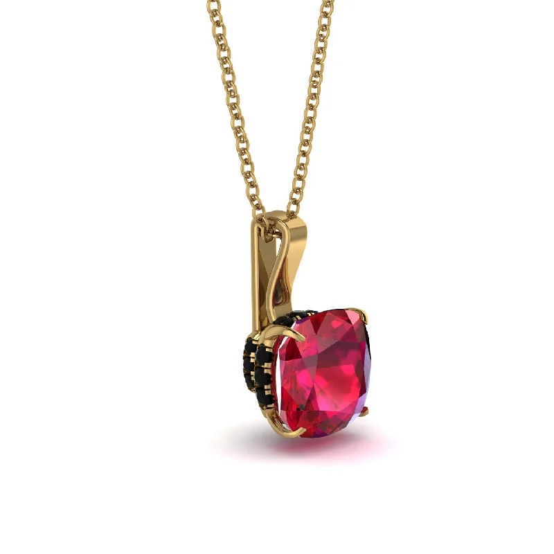 Hidden Halo Cushion Ruby Necklace - Alivia No. 40