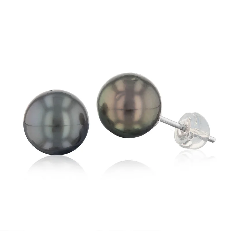 Designer Earrings For Exclusive Style-Sterling Silver 8-10mm Tahitian Pearl Stud Earrings