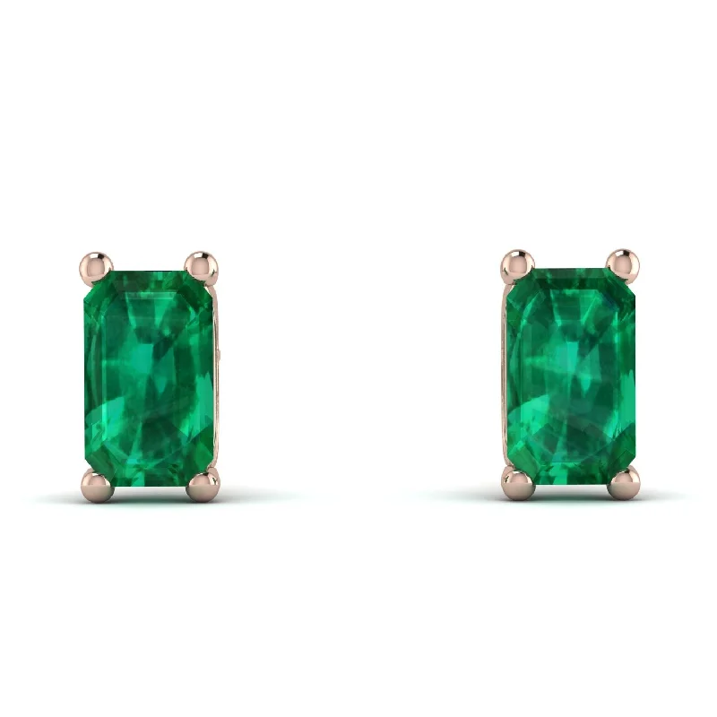 Silver Stud Earrings For Casual Style-Hidden Diamonds Emerald Cut Emerald Earrings - Angel No. 50