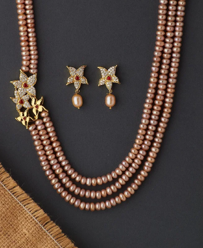 Floral Real Pearl Necklace Set