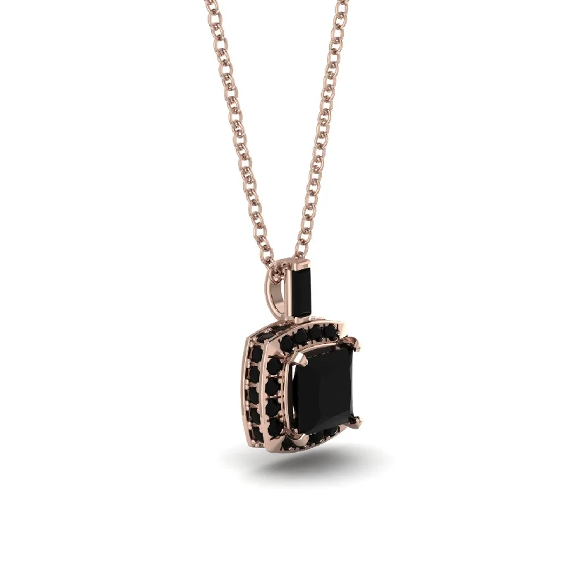 Hidden Halo Princess Cut Black Diamond Necklace - Georgia No. 38