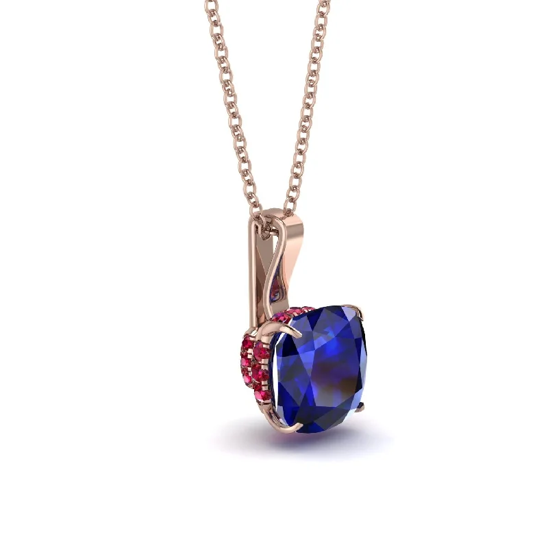 Hidden Halo Cushion Sapphire Necklace - Alivia No. 59