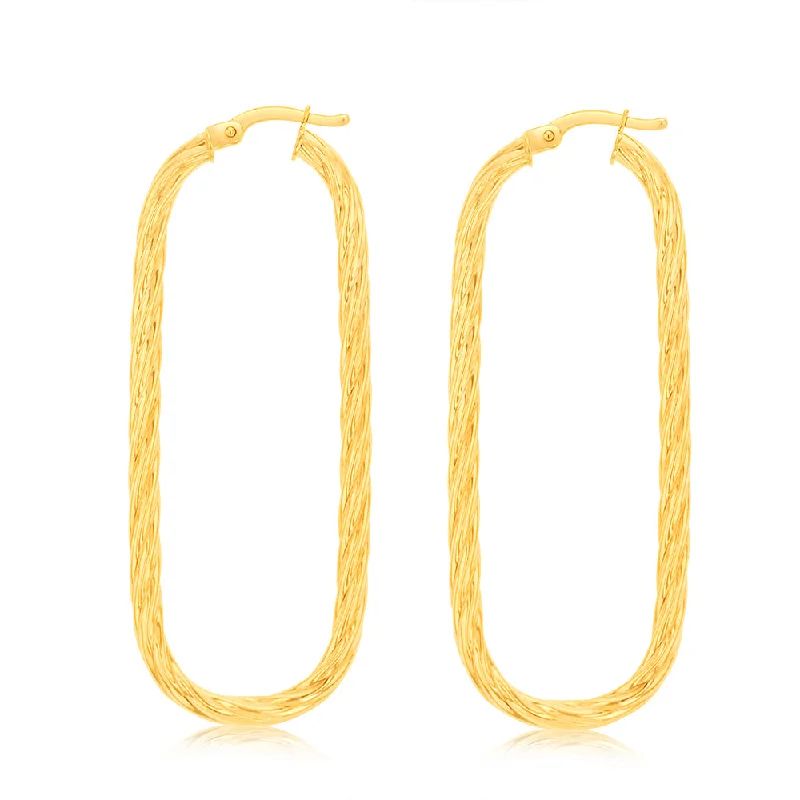 Unique Gemstone Earrings For Stylish Women-9ct Yellow Gold Twisted Elongated Hoop Earrings