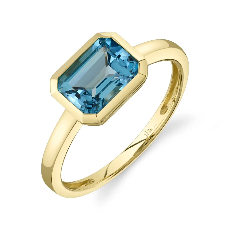 Beautiful Rose Gold Engagement Rings For Brides-14kt Yellow Gold Bezel Lady's Ring / 1.88ct Blue Topaz