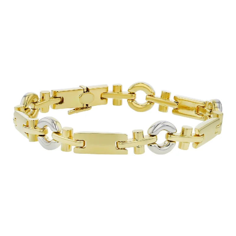 Unique Custom Charm Bracelets For Special Gifts-Two-Tone 14K Gold Alternating Link Bracelet