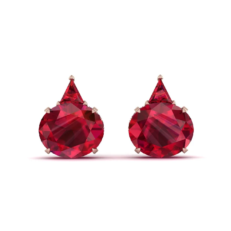 Unique Gemstone Earrings For Stylish Women-Hidden Halo Ruby Earrings - Rosalie No. 56