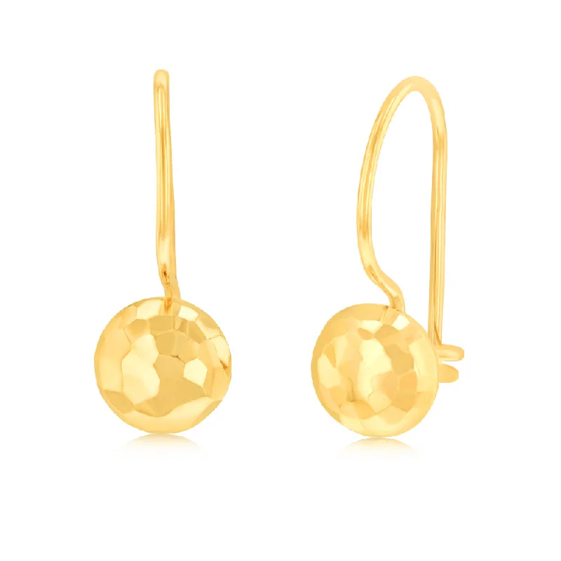 Long Drop Earrings For Stylish Women-9ct Yellow Gold Diamond Cut 5.4mm Flat Euroball Hook Earrings