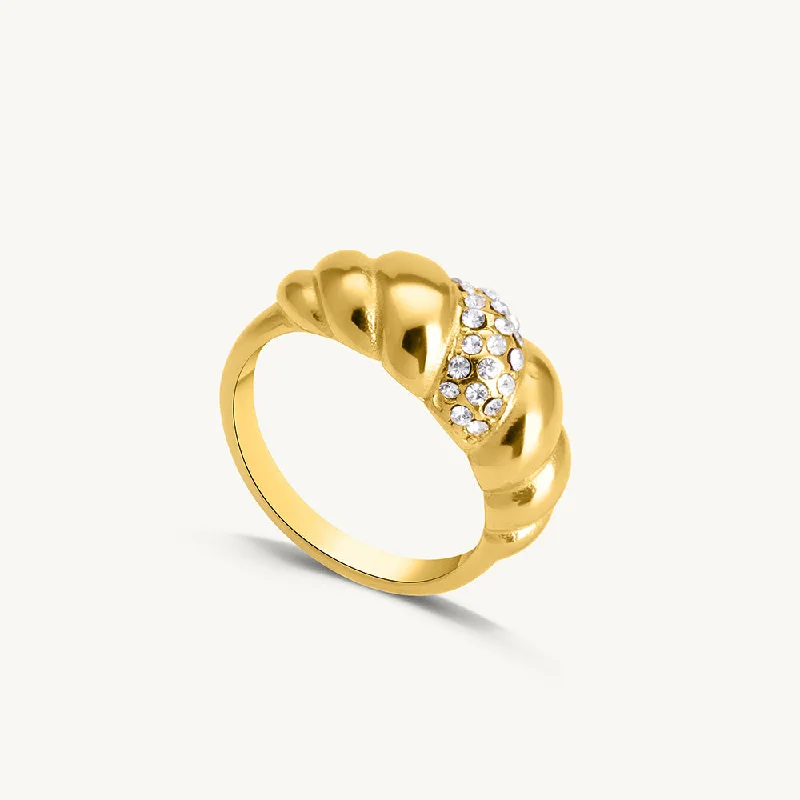 Elegant Cocktail Rings For Evening Glam-Zirconia Croissant Gold Ring