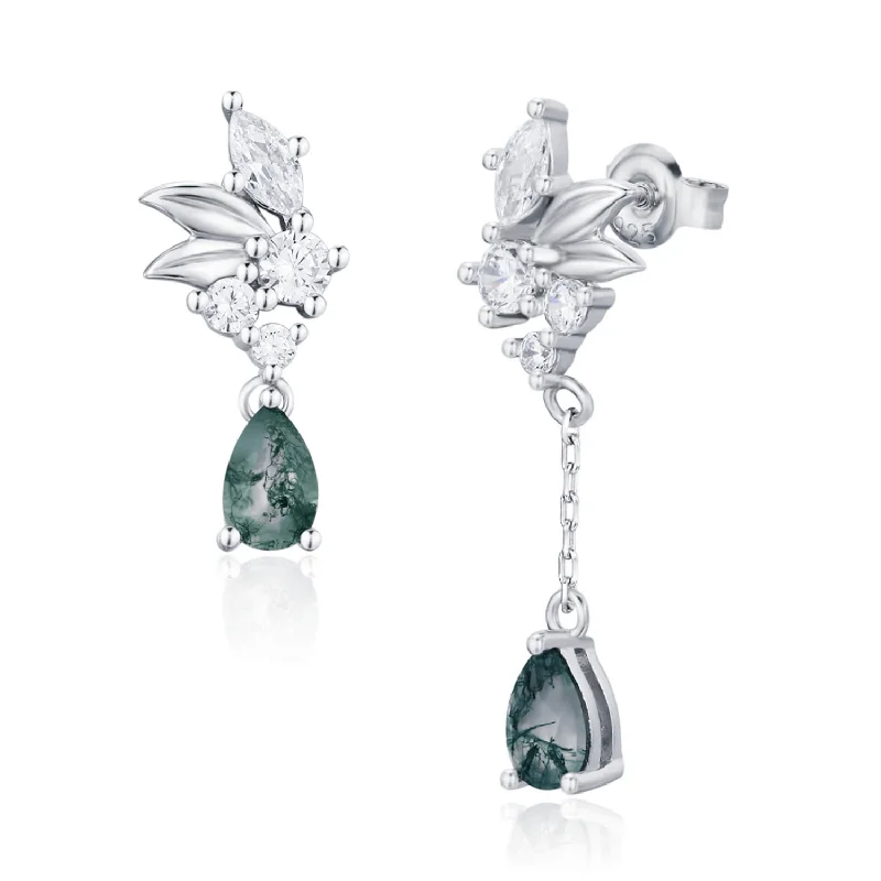 Classic Silver Earrings For Everyday Wear-Blair Green Moss Agate Earrings