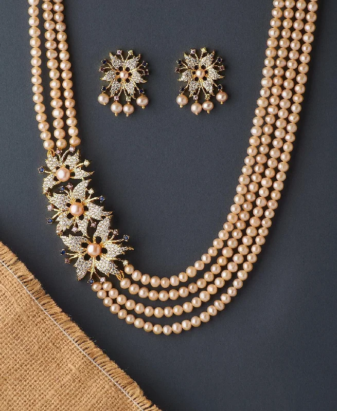 Floral Gorgeous Pink Pearl Necklace Set