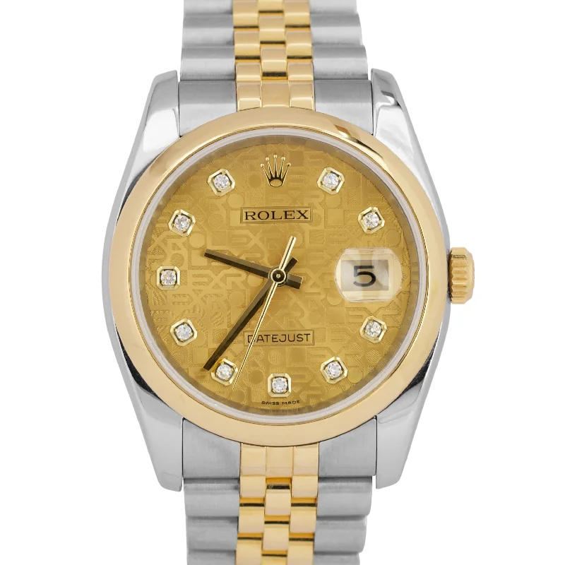 Designer Watches For Women For Luxury Style-PAPERS Rolex DateJust 36mm JUBILEE CHAMPAGNE DIAMOND 18K Gold Steel 116203 BOX