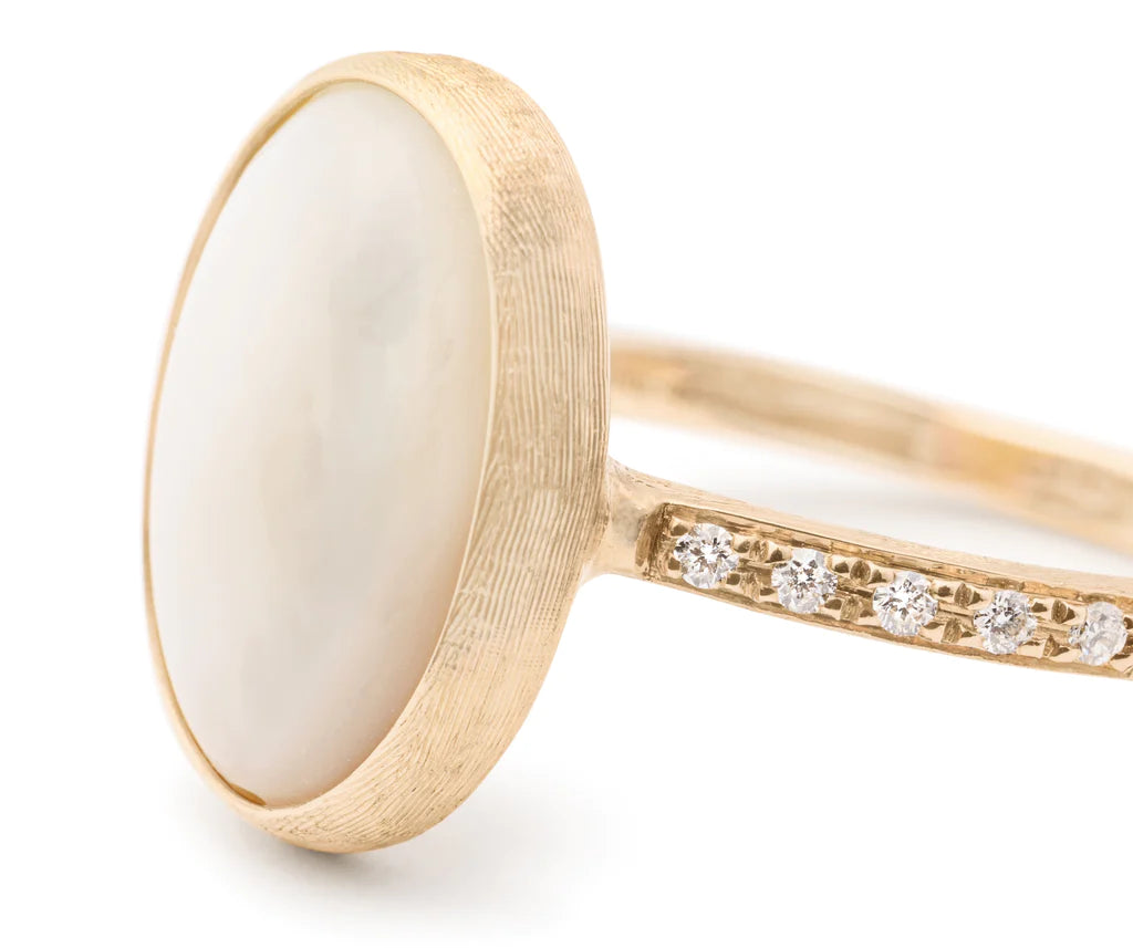 Stunning Gold Wedding Bands For Timeless Style-18K Yellow Gold Mother of Pearl Diamond Accent Siviglia Collection Ring