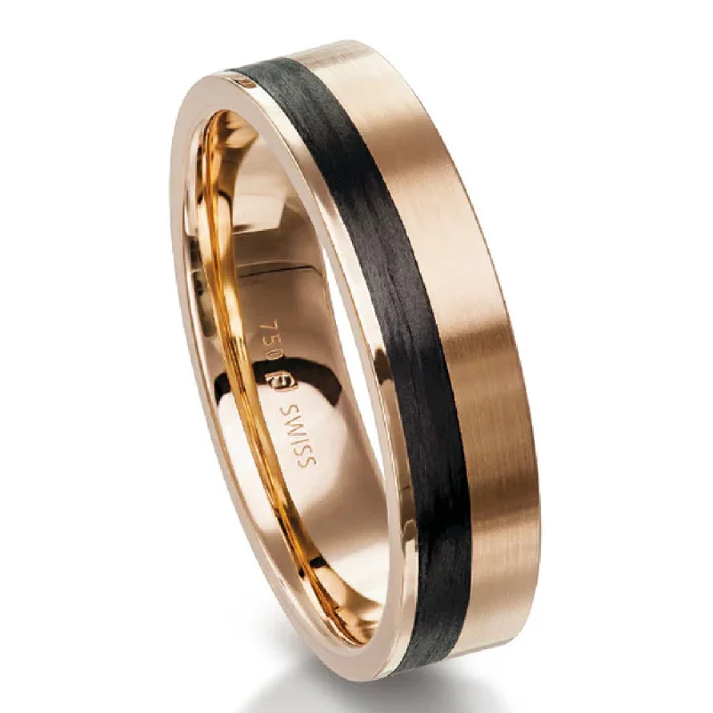 Classic Engagement Rings For Timeless Style-18k Rose Gold and Carbon Wedding Band Ring