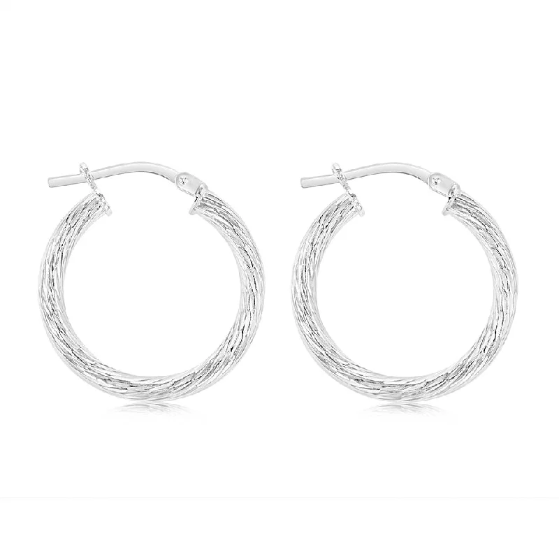 Minimalist Earrings For Everyday Style-Sterling Silver Patterned 15mm Hoop Earrings