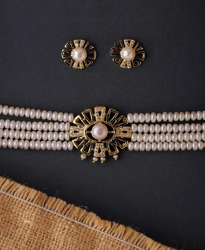 Floral Real Pearl Necklace Set