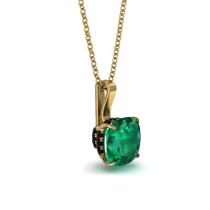 Hidden Halo Cushion Emerald Necklace - Alivia No. 34