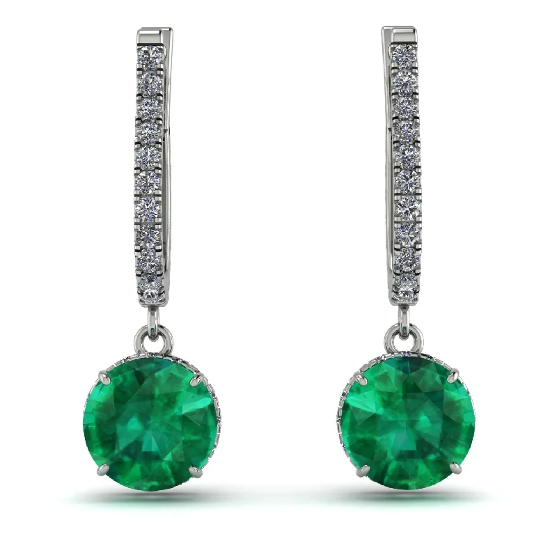 Trendy Silver Earrings For Modern Fashion-Emerald Dangle Earrings With Hidden Halo - Adaline No. 6