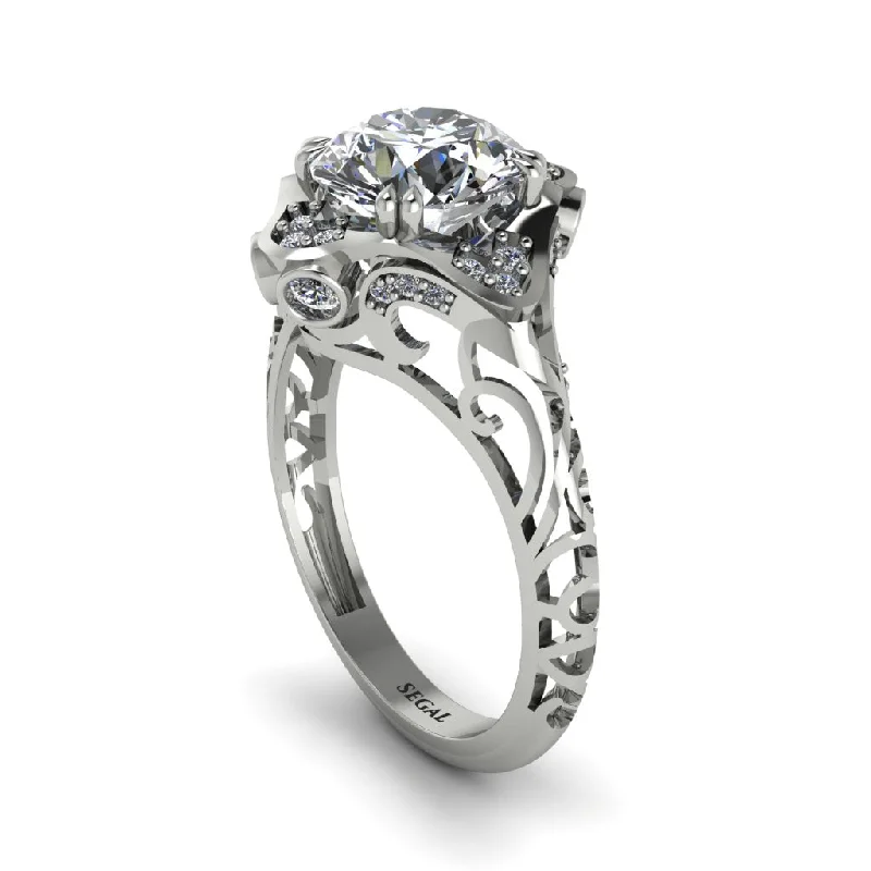 Stunning Platinum Rings For Special Occasions-Diamond Ornate Filigree Engagement Ring - Evie No. 3