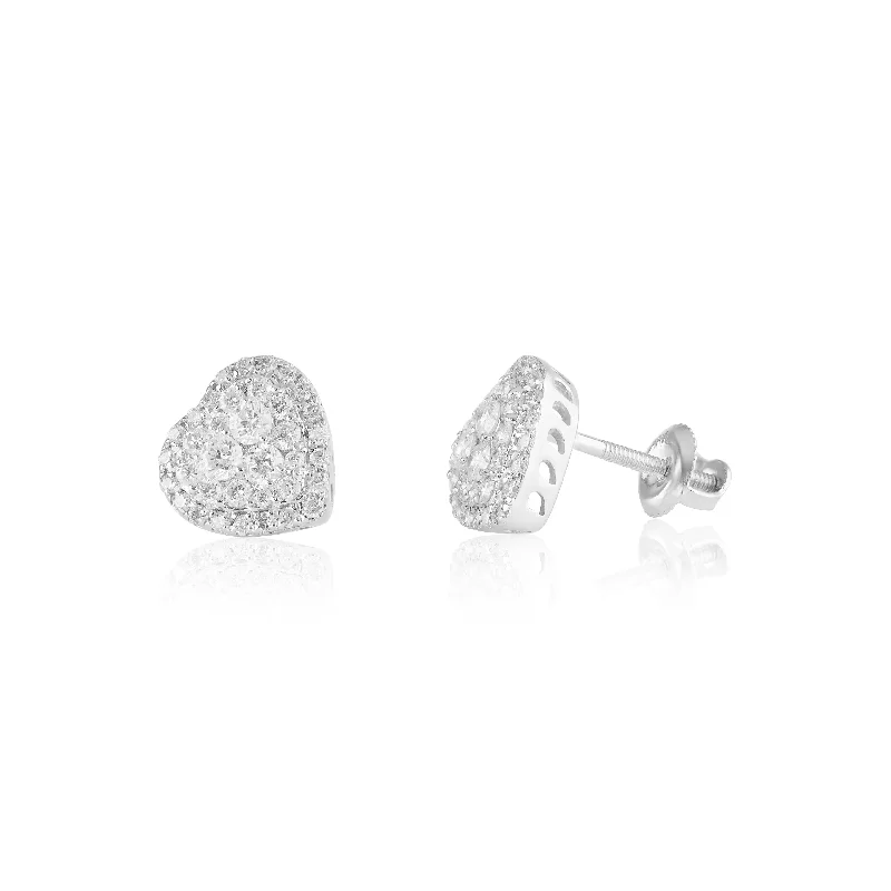 Silver Hoops Earrings For Stylish Appeal-Heart Diamond Stud Earrings