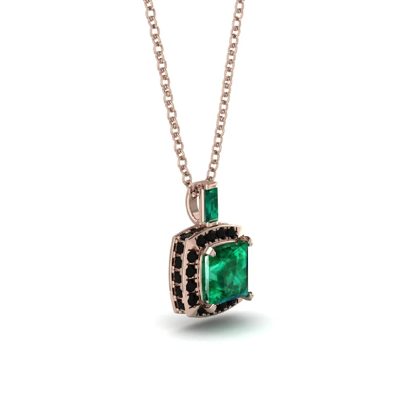 Hidden Halo Princess Cut Emerald Necklace - Georgia No. 35