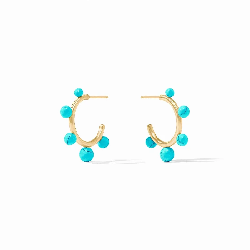 Dangle Earrings For Evening Glam-Turquoise Blue Small Hydra Stone Hoop Earrings