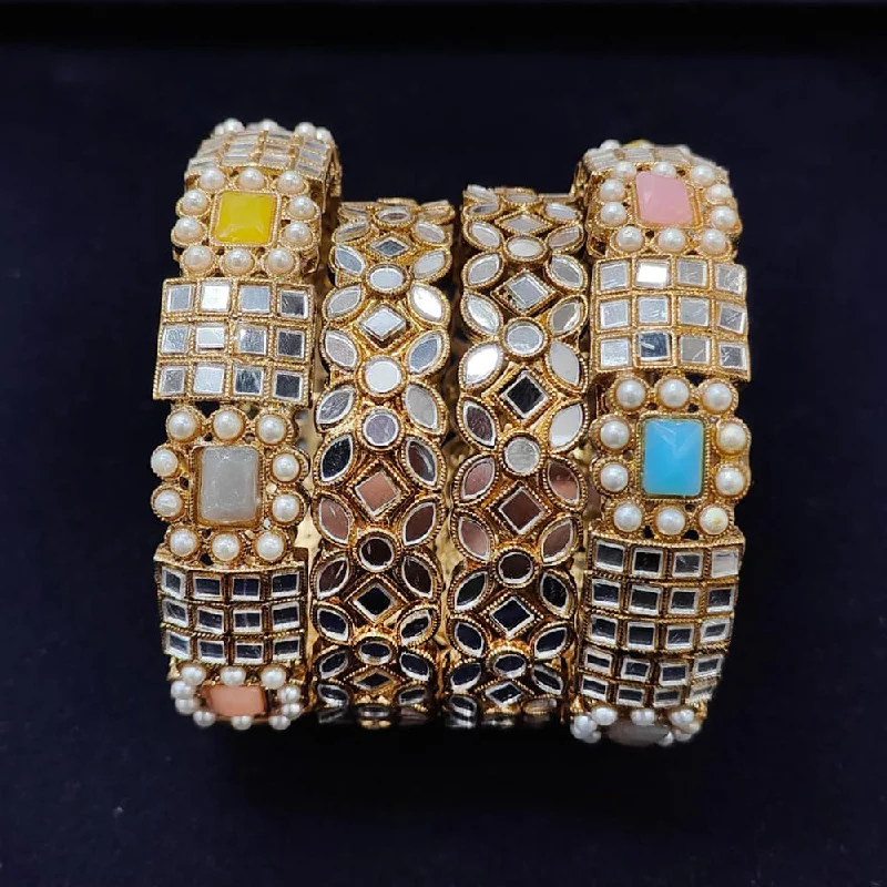 Timeless Bangle Bracelets For Everyday Wear-Pooja Bangles Gold Plated Crystal Stone And Mirror Bangles s Set