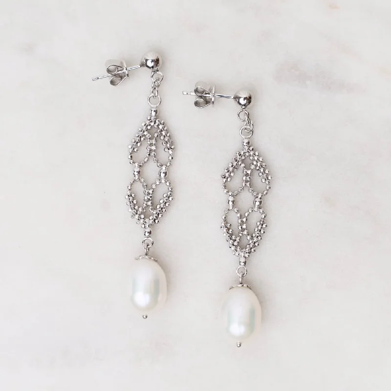 Luxurious Earrings For High-Class Events-Sterling Open Link Drop with Pearl Earrings