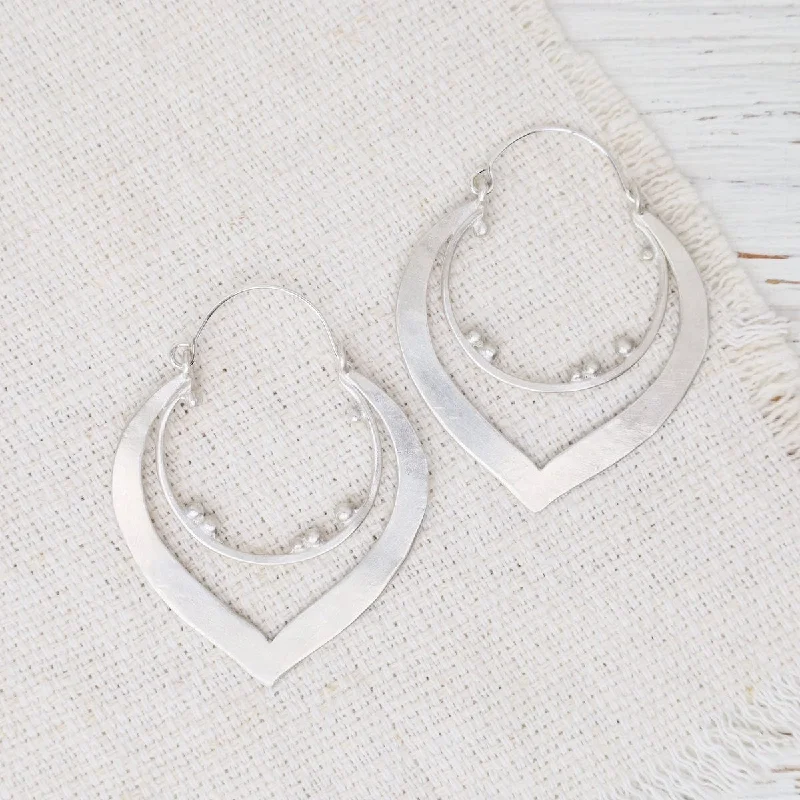 Simple Silver Earrings For Elegant Style-Granulated Wide Teardrop Hoop Earrings