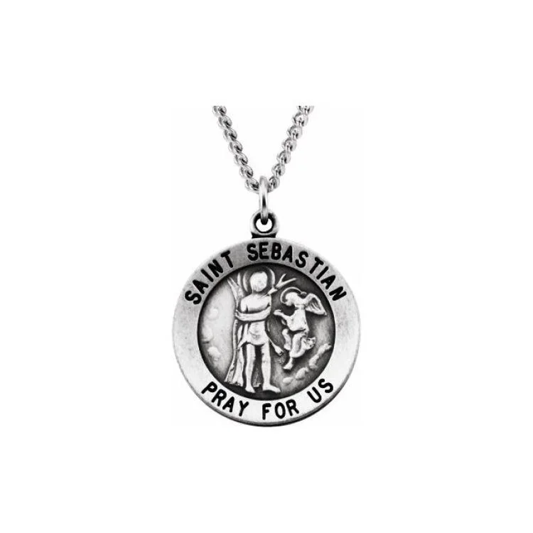 Sterling Silver 18 mm Round St. Sebastian 18" Necklace