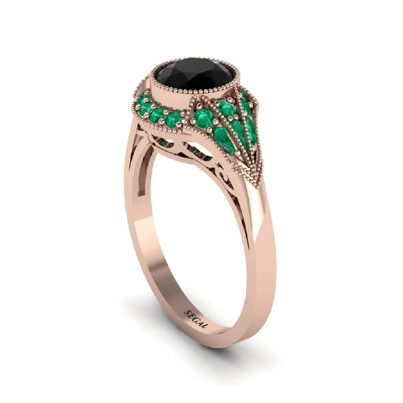 Fashionable Wedding Bands For Modern Couples-Emerald Vintage-Inspired Besel Engagement Ring - Makenzie No. 23