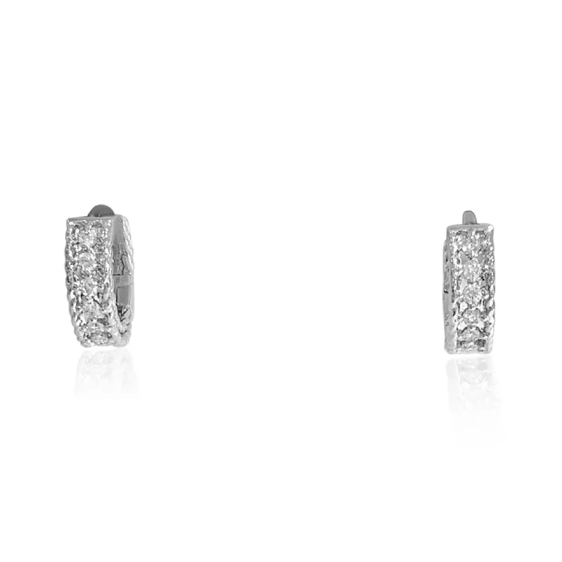 Silver Earrings For Luxurious Glam-White Gold Diamond Huggie Earrings