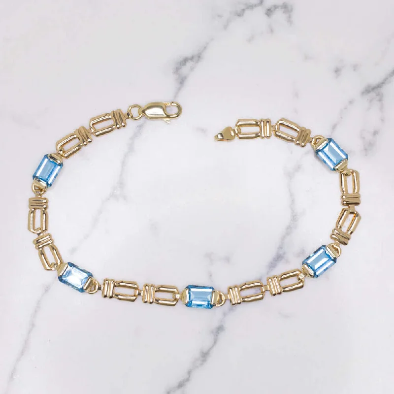 Timeless Leather Bracelets For Masculine Fashion-5 CARAT SWISS BLUE TOPAZ 14k YELLOW GOLD BRACELET CHUNKY CHAIN ESTATE RETRO 5ct