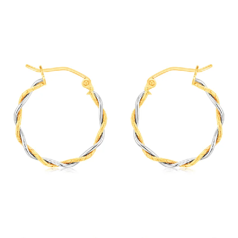 Handmade Resin Earrings For Bold Style-9ct Two Toned Silverfilled Twisted Hoop Earrings