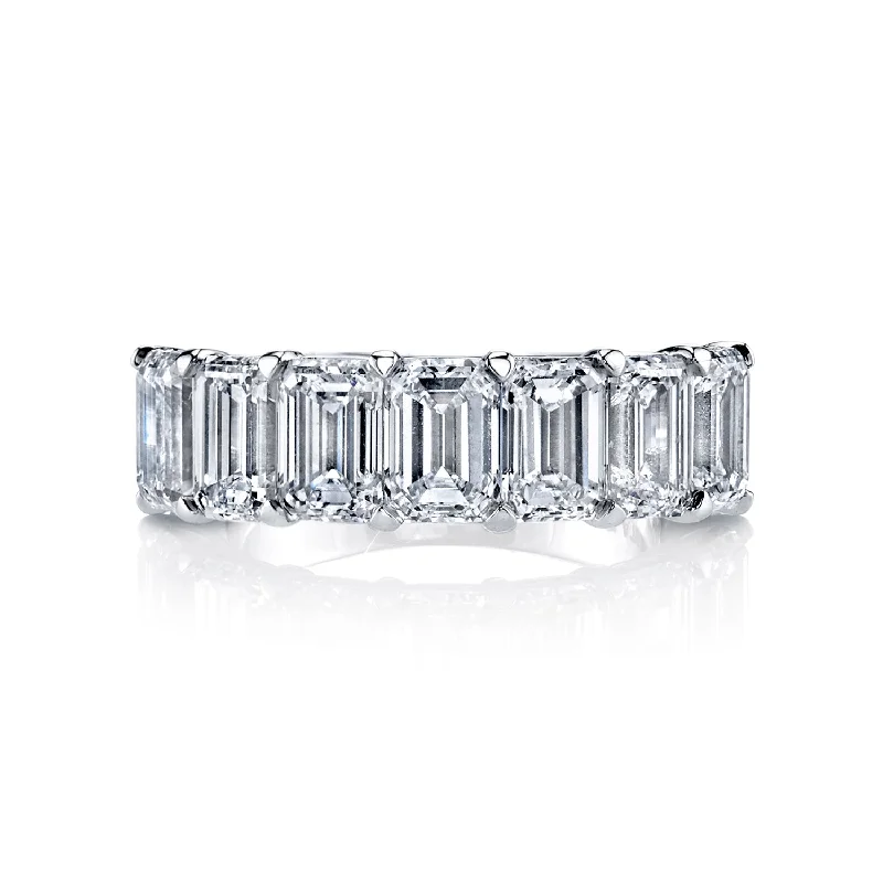 Timeless Engagement Rings For Romantic Proposals-Emerald Cut Diamond 7 Stone Platinum Band