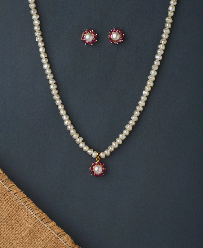 Floral Real Pearl Necklace Set