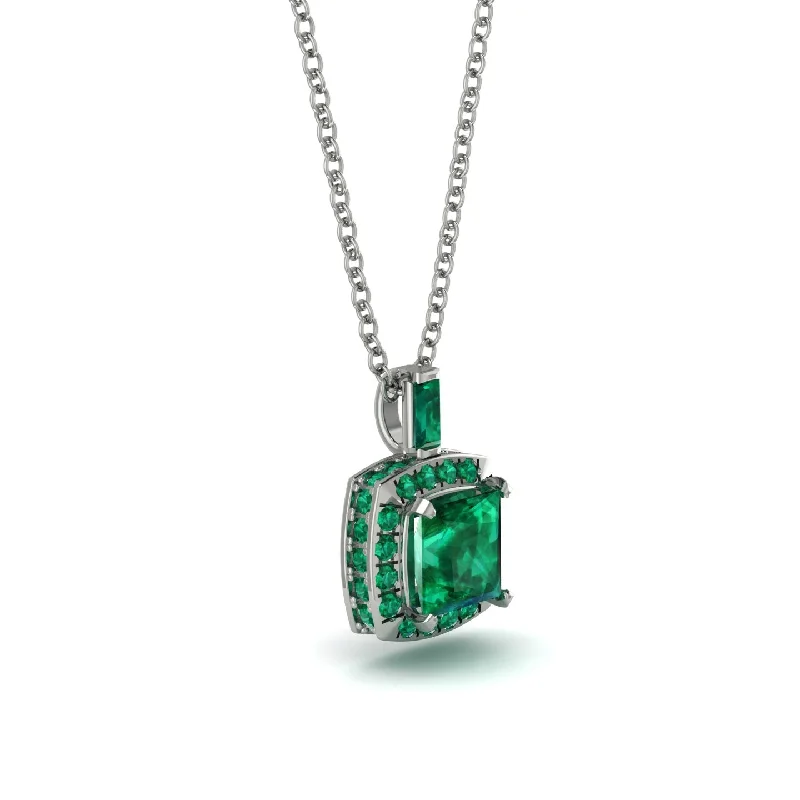 Hidden Halo Princess Cut Emerald Necklace - Georgia No. 21