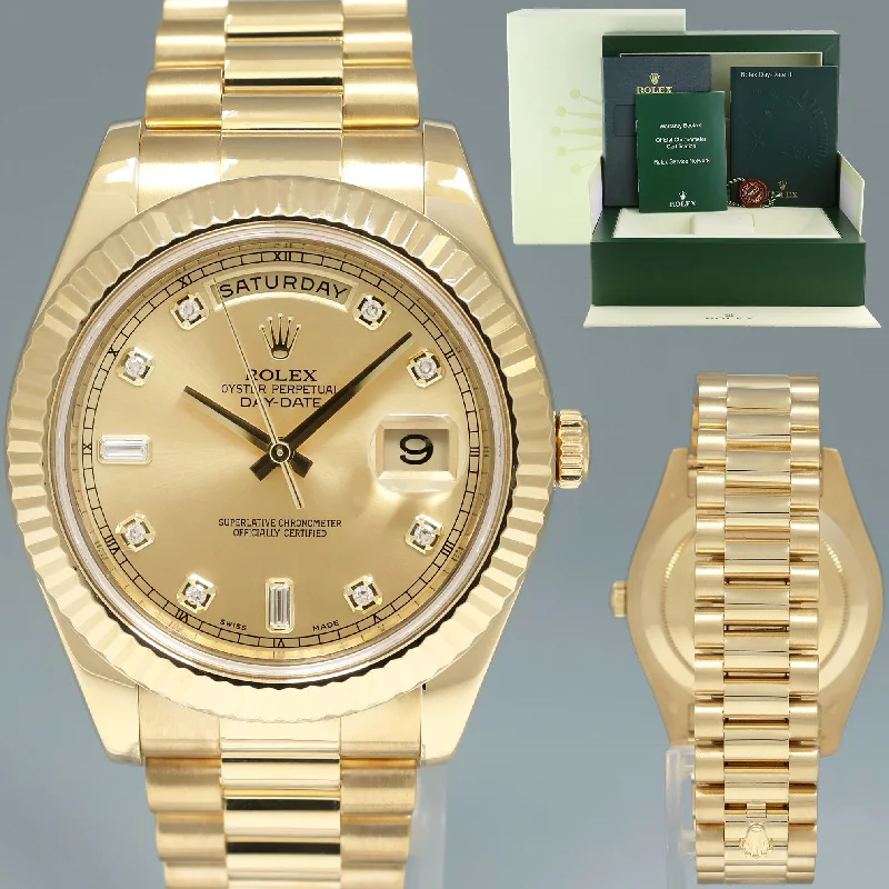 Simple Minimalist Watches For Everyday Glam-MINT Rolex Day Date II President Yellow Gold Diamond 41mm 218238 Watch Box