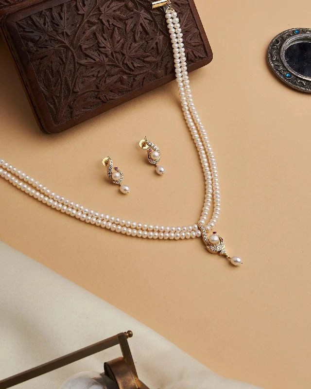 Lustrous Two Line Pearl Necklace Set