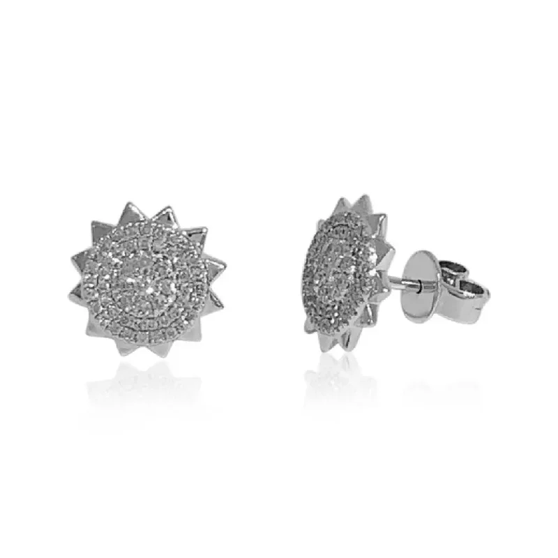 Glamorous Earrings For Evening Parties-White Gold Diamond Sun Stud Earrings