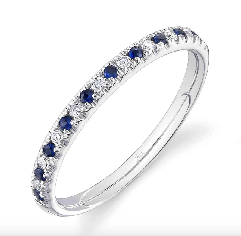 Sparkling Rings For Special Events-White Gold Diamond Sapphire Band Ring