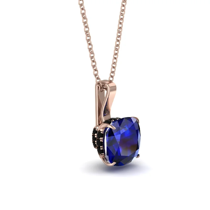 Hidden Halo Cushion Sapphire Necklace - Alivia No. 44