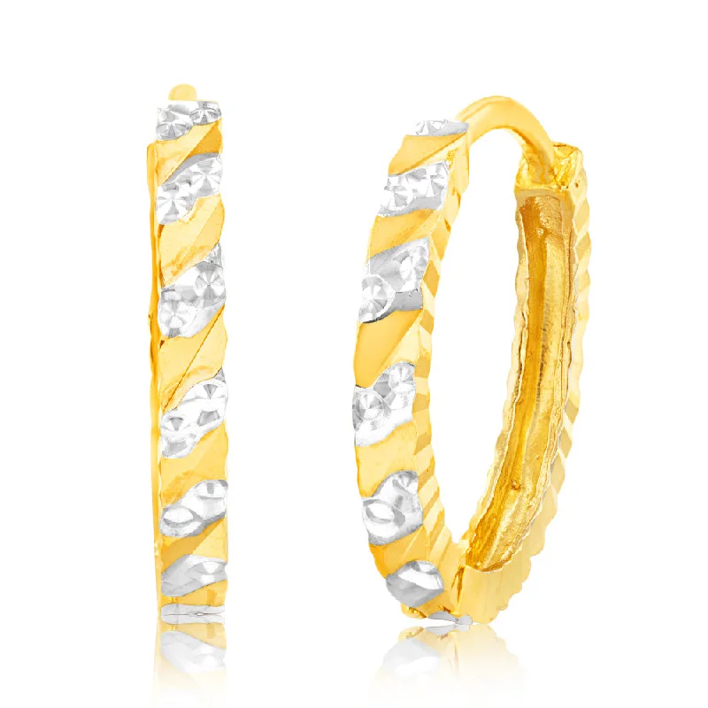 Chic Silver Earrings For Timeless Appeal-9ct Yellow And White Gold Diamond Cut Fancy Hoop Earrings