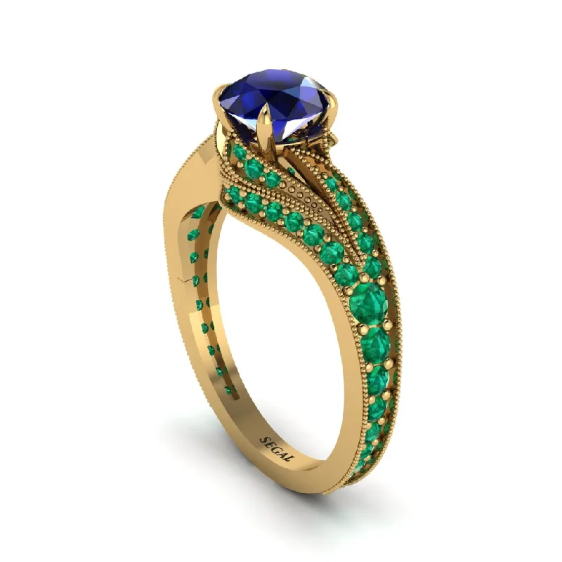 Simple Engagement Rings For Subtle Beauty-Emerald 14K Gold Pave Engagement Ring - Magnolia No. 28