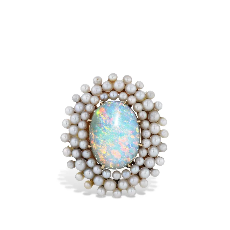 Luxury Wedding Rings For Elegant Brides-Natural Australian Opal Pearl Yellow Gold Estate Ring