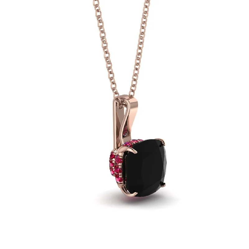 Hidden Halo Cushion Black Diamond Necklace - Alivia No. 53