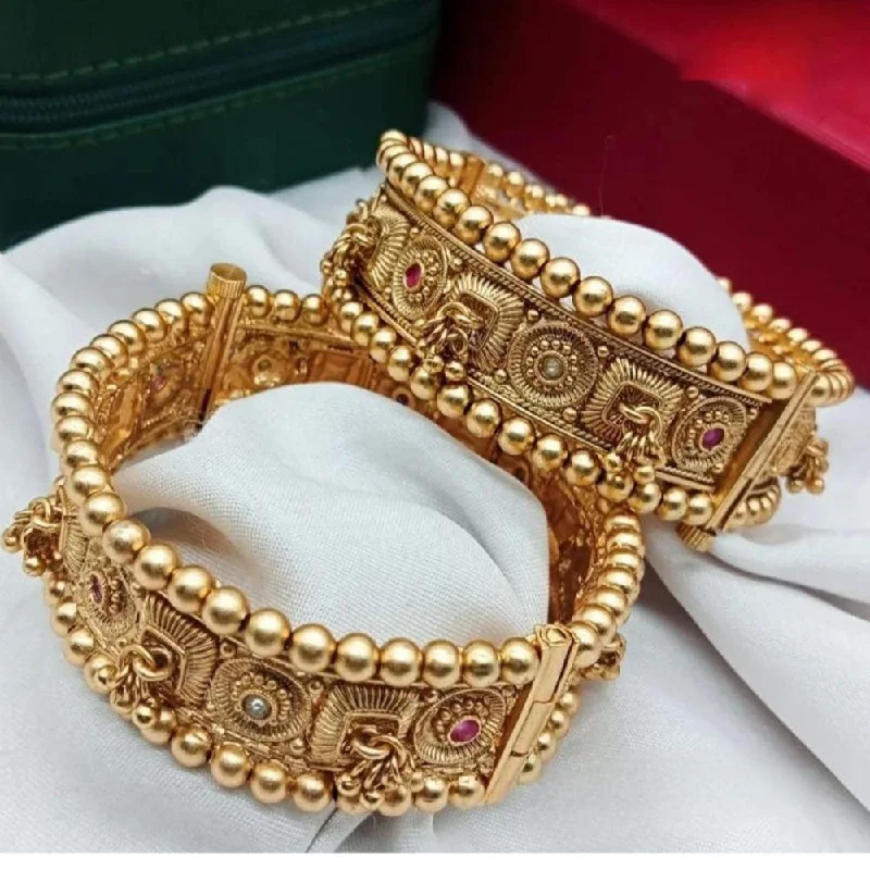 Sparkling Gemstone Bangles For Bold Statements-Akruti Collection Gold Plated Pota Stone Openable Bangles Set