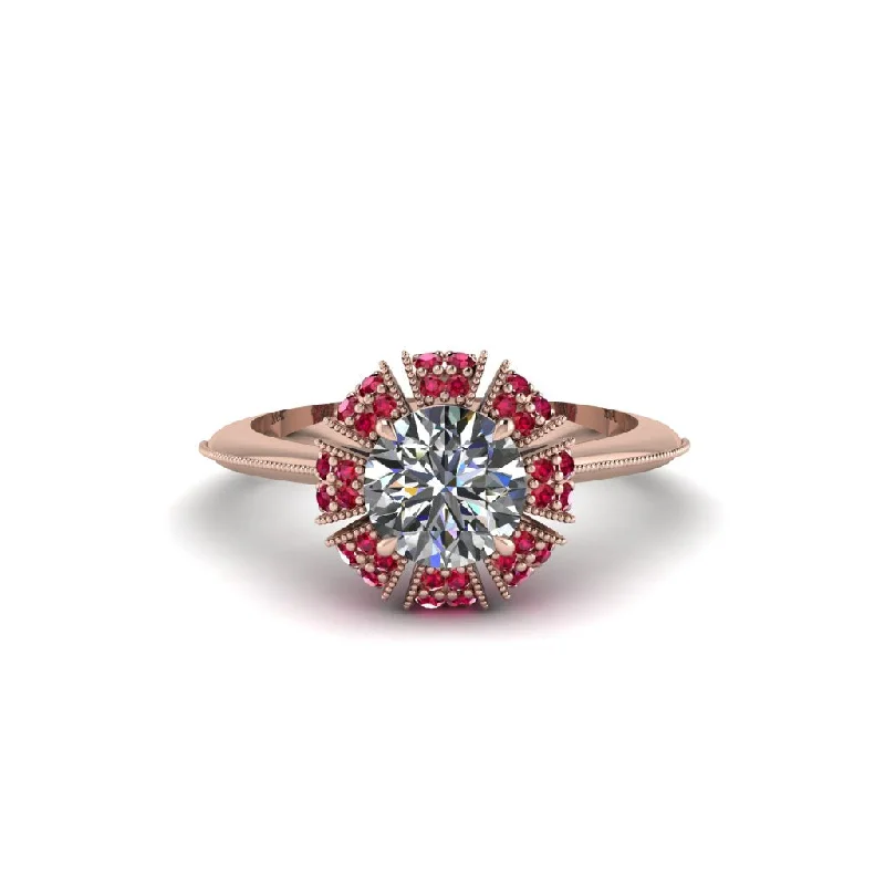 Unique Diamond Wedding Bands For Fashion-Forward Couples-Ruby Crown Halo Engagement Ring - Annie No. 47